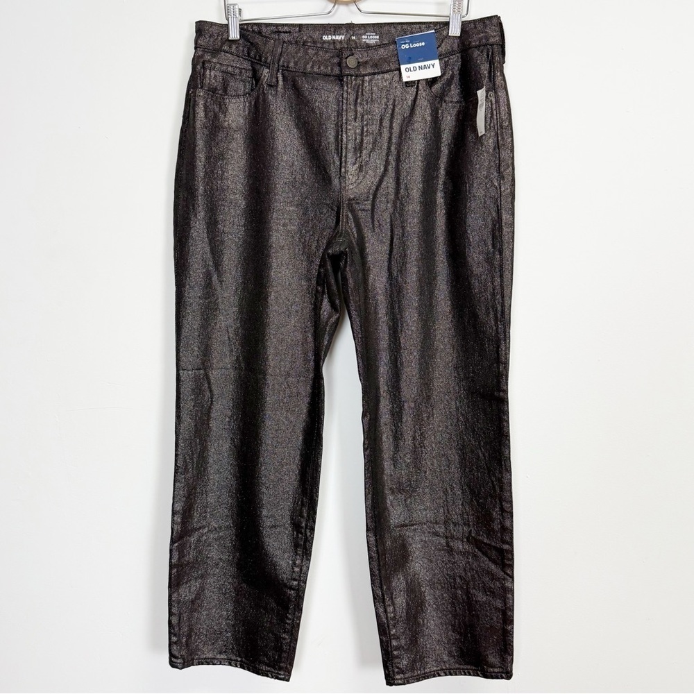 Old Navy OG Loose High Waist Womens 14 Black Shine Coated NWT